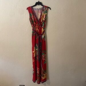 Flying Tomato Womens Red Floral Jumpsuit  Open Back wide leg Sleeveless. Size S